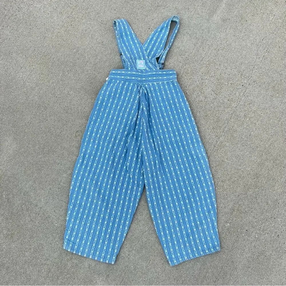 Vintage 80s 90s OshKosh B’Gosh pleated baggies striped floral overalls Girls 12S